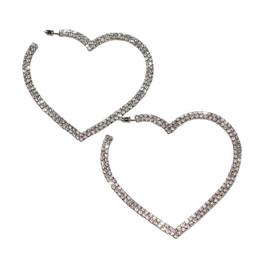 Earrings large hearts with rhinestones - ea165