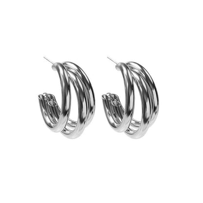 Silver triple hoop earrings - ea171
