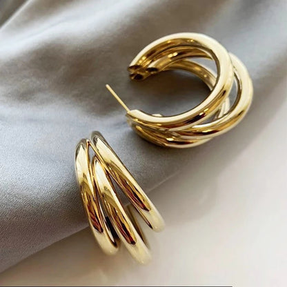 Gold triple hoop earrings - ea087