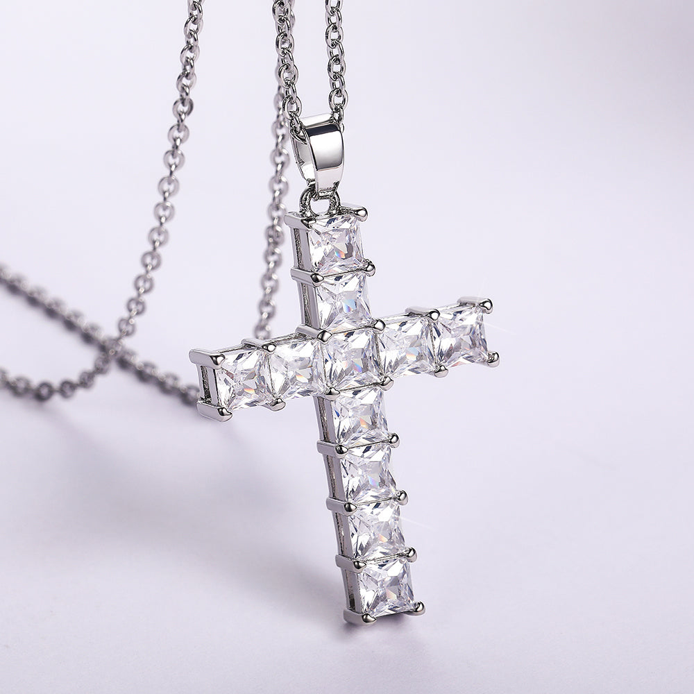 Zircon square cross necklace - ne047