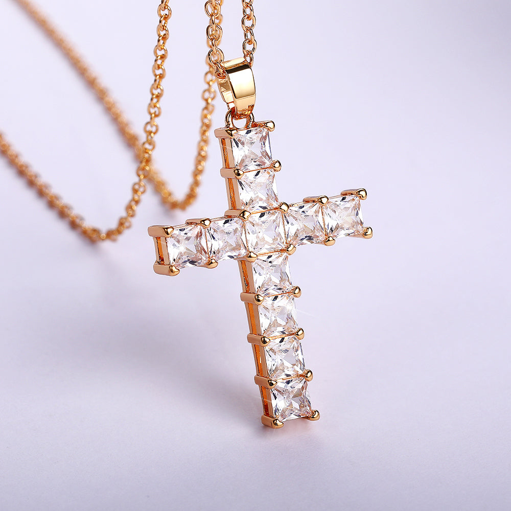 Zircon square cross necklace - ne047