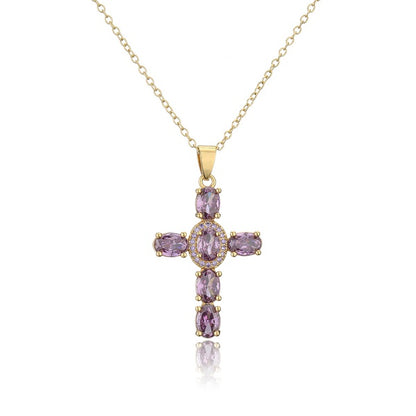 Cross necklace with colored zircons - ne051