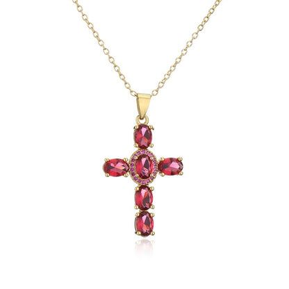 Cross necklace with colored zircons - ne051