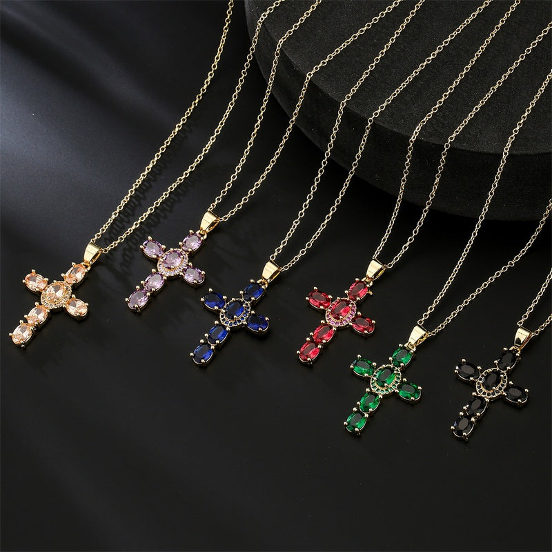 Collar cruz con circonitas de colores - ne051