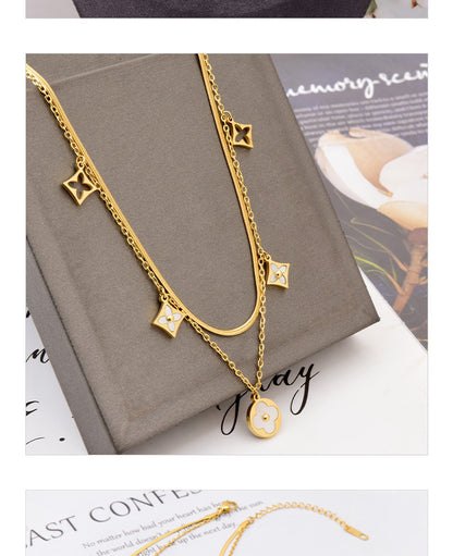 Double necklace in steel with white and gold patterns - ne063