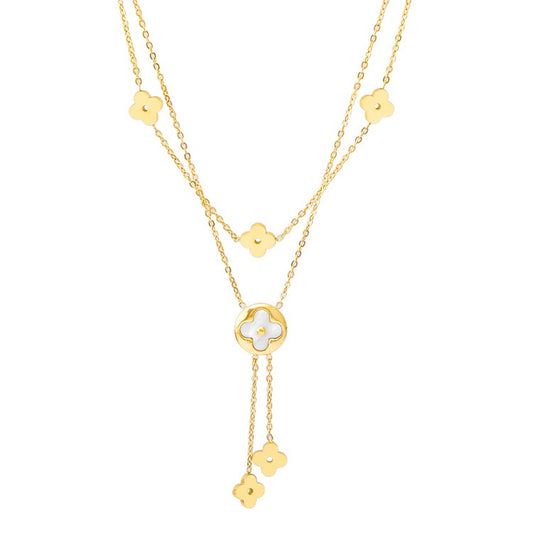 Double steel necklace with circular gold crosses - ne468
